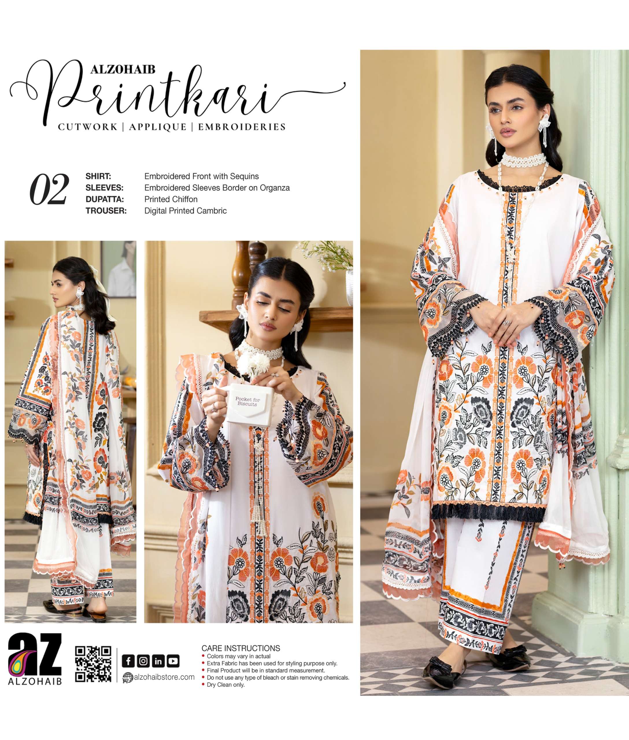 ZOHAIB TEXTILES SUNSHINE PRINTKARI EDITION EMBROIDERED SHIRT TYPE PAKISTANI SUIT EXPORTER